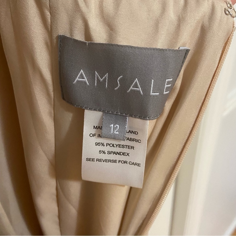 Amsale NWT Scout Crepe Fawn Cream Square Neck Bridesmaid Dress Gown Size 12 - Picture 10 of 12